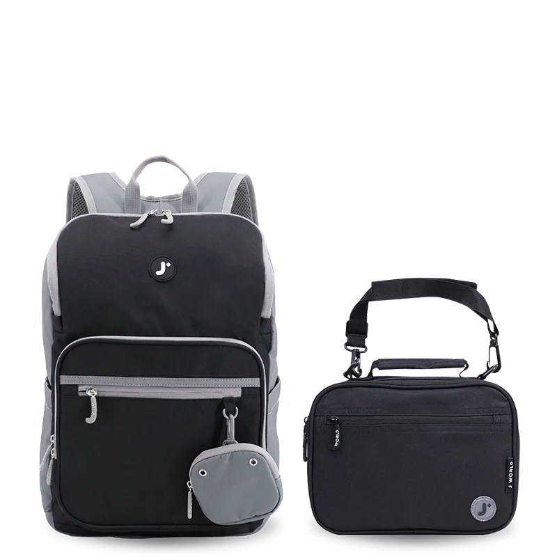 Junior Backpack With Lunch Box For School in Black - JWorldstore
