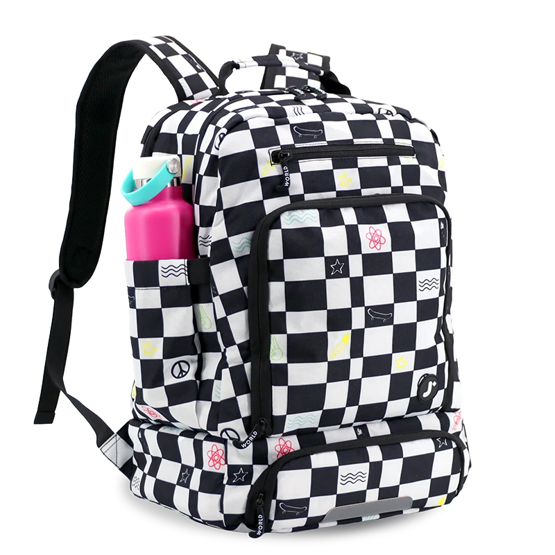 Packmate 2 in 1 Backpack With Built-in Lunch Bag in Icon Checkers - JWorldstore