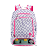 Packmate 2 in 1 Backpack With Built-in Lunch Bag in Lavender Checkers - JWorldstore