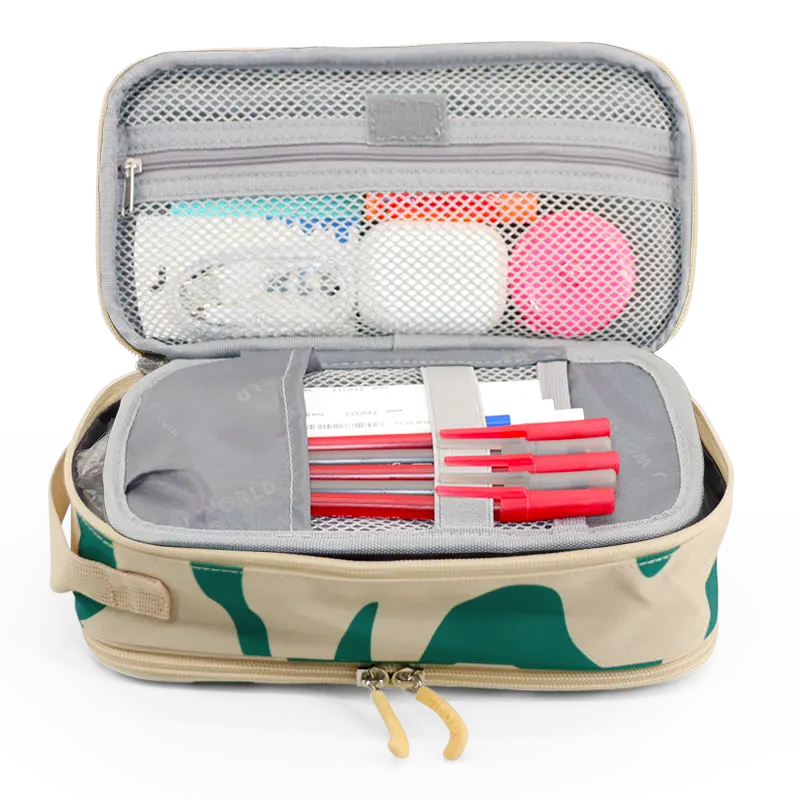 Doodle Pencil Case with Handle Strap in Green Swirl - JWorldstore
