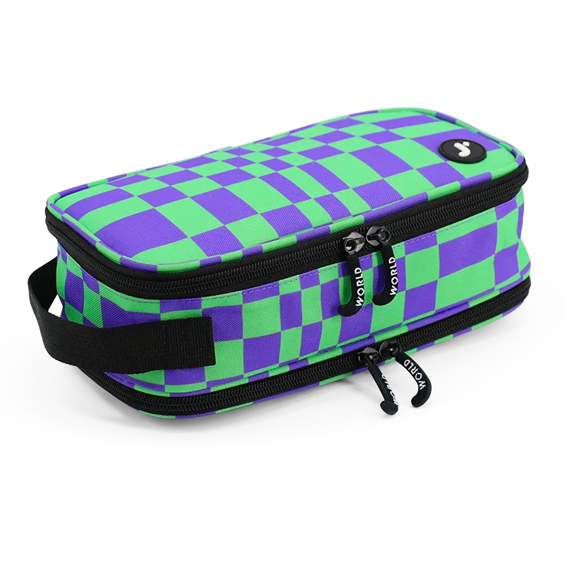 Doodle Pencil Case with Handle Strap in Pixel Checkers - JWorldstore