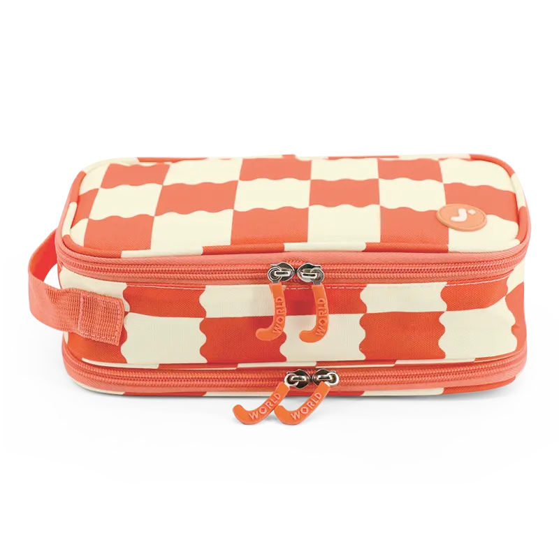 Doodle Pencil Case with Handle Strap in Wiggle Coral - JWorldstore