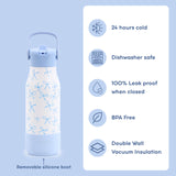 Flowee 22oz Insulated Water Bottle in Blue Bows