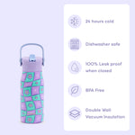 J WORLD Flowee 14oz insulated water bottle with puffy flower design, stainless steel leak-proof bottle for hot and cold drinks