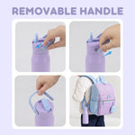 J WORLD Flowee 14oz insulated water bottle in purple with a sleek design and secure lid for keeping drinks cold or hot.