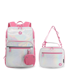 Junior Backpack With Lunch Box For School in Metallic Silver - JWorldstore