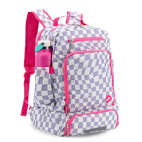 Packmate 2 in 1 Backpack With Built-in Lunch Bag in Lavender Checkers