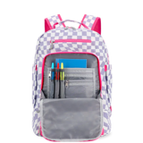 Packmate 2 in 1 Backpack With Built-in Lunch Bag in Lavender Checkers