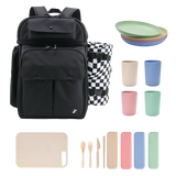 Picnic Backpack with Insulated Compartments & Picnic Mat in Black
