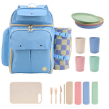 Picnic Backpack with Insulated Compartments & Picnic Mat in Sky Blue