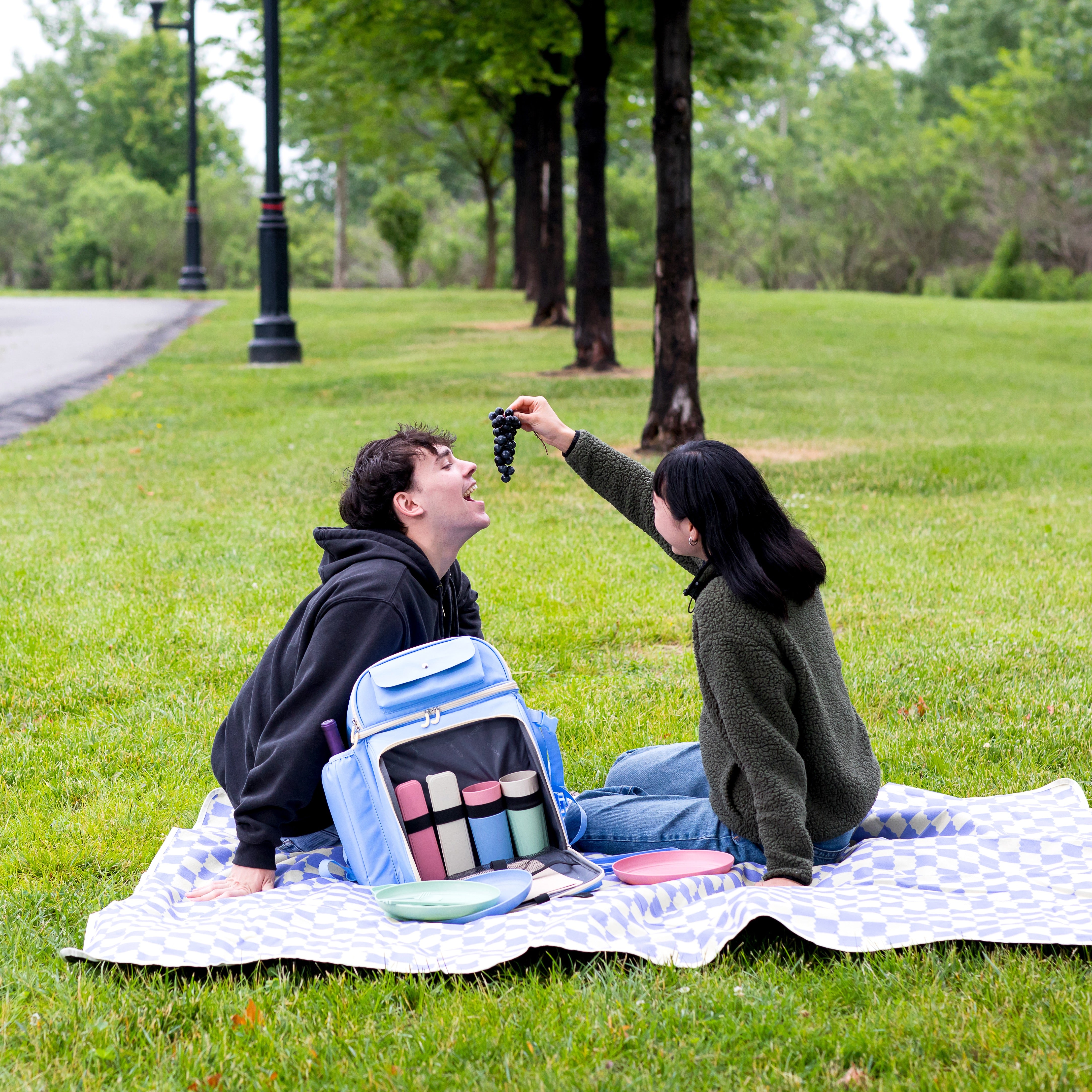 Picnic Backpack with Insulated Compartments & Picnic Mat in Sky Blue - JWorldstore