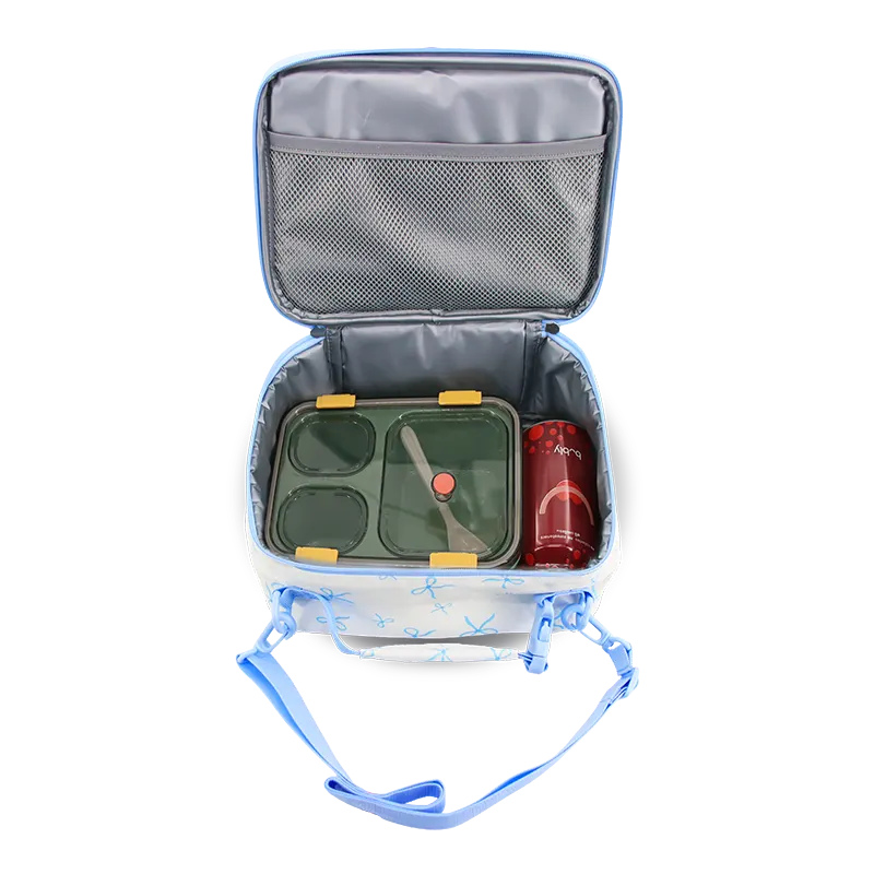 Cody Lunch Bag With Shoulder Strap in Blue Bows - JWorldstore