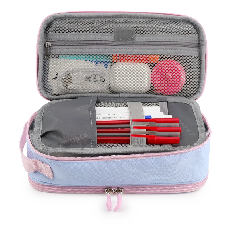 Doodle Pencil Case with Handle Strap in Baby Blue - JWorldstore