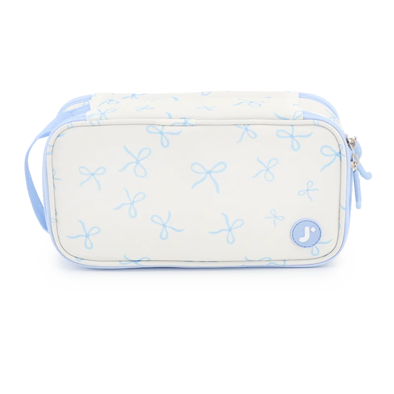 Doodle Pencil Case with Handle Strap in Blue Bows - JWorldstore