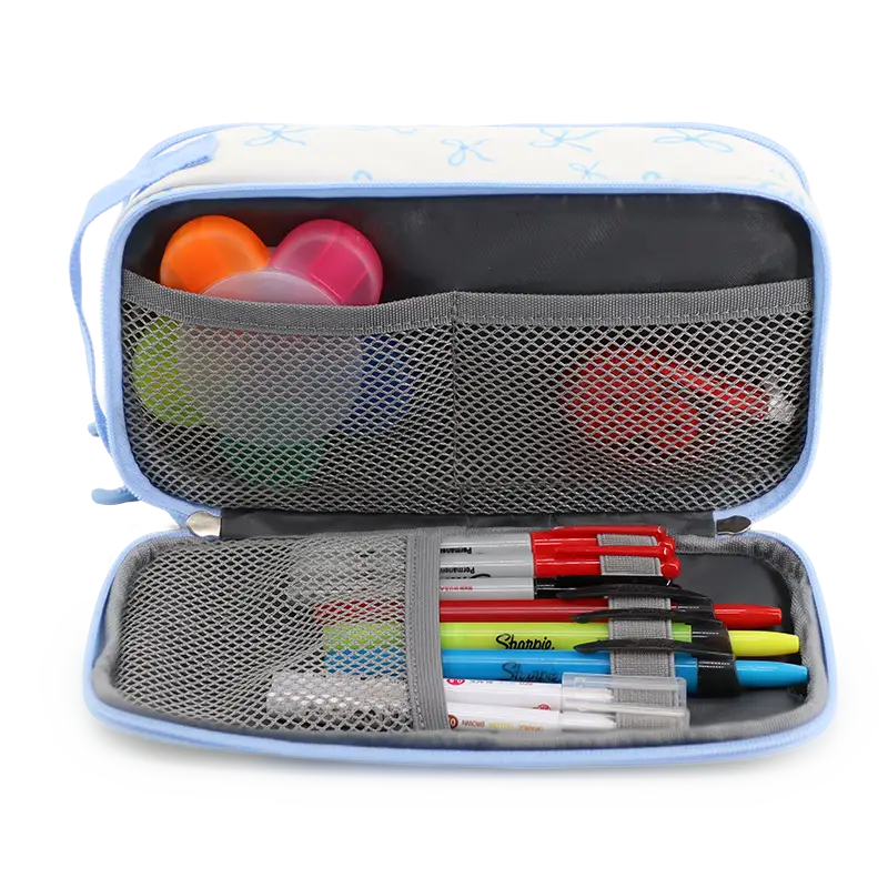 Doodle Pencil Case with Handle Strap in Blue Bows - JWorldstore