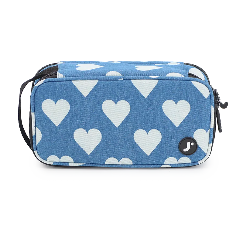 Doodle Pencil Case with Handle Strap in Denim Heart - JWorldstore