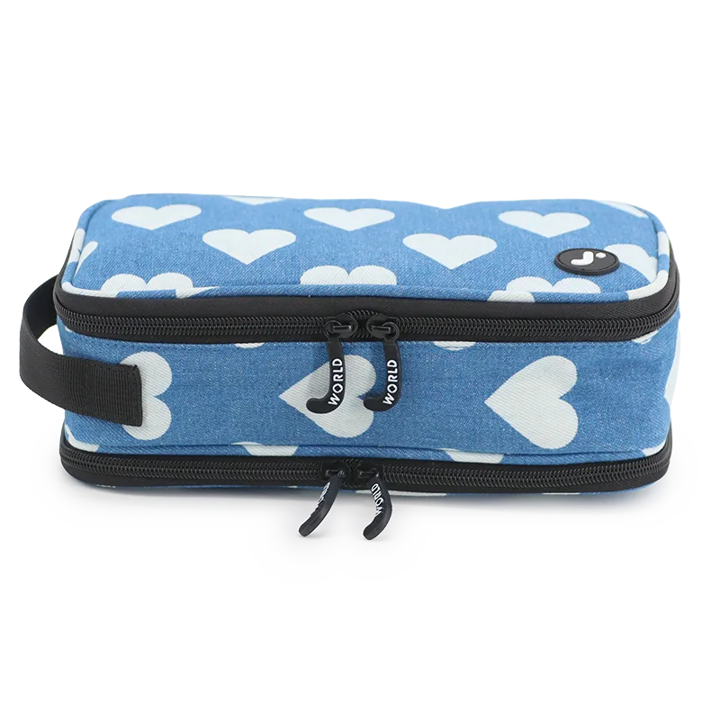 Doodle Pencil Case with Handle Strap in Denim Heart - JWorldstore