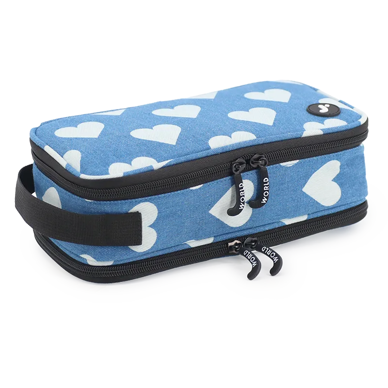 Doodle Pencil Case with Handle Strap in Denim Heart - JWorldstore