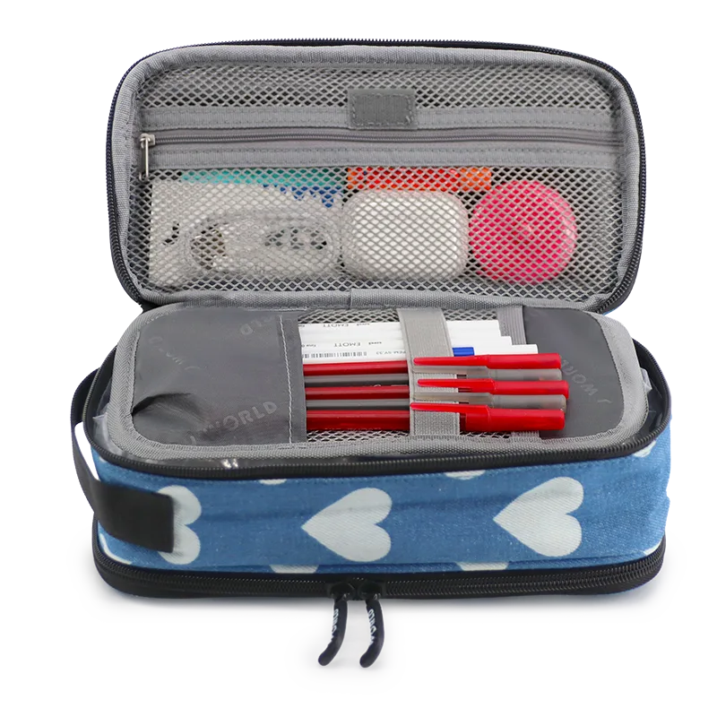 Doodle Pencil Case with Handle Strap in Denim Heart - JWorldstore