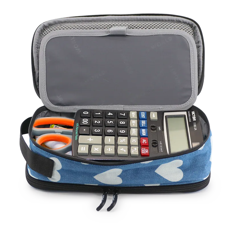 Doodle Pencil Case with Handle Strap in Denim Heart - JWorldstore