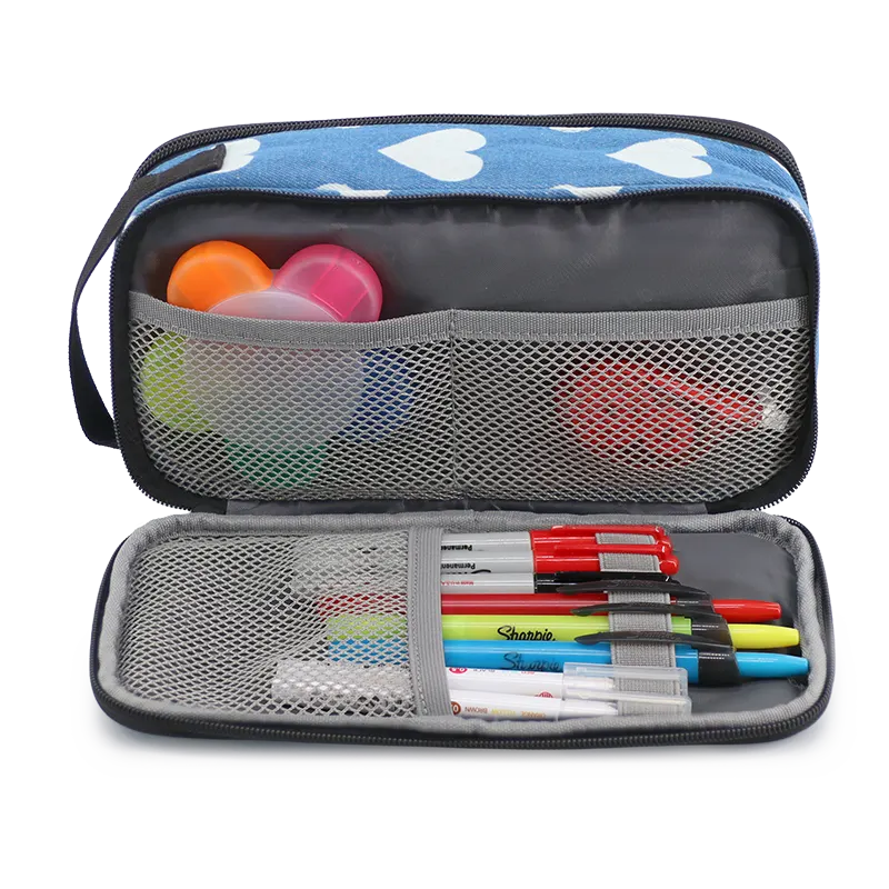 Doodle Pencil Case with Handle Strap in Denim Heart - JWorldstore