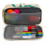 Doodle Pencil Case with Handle Strap in Green Swirl