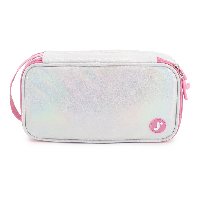 Doodle Pencil Case with Handle Strap in Metallic Silver - JWorldstore