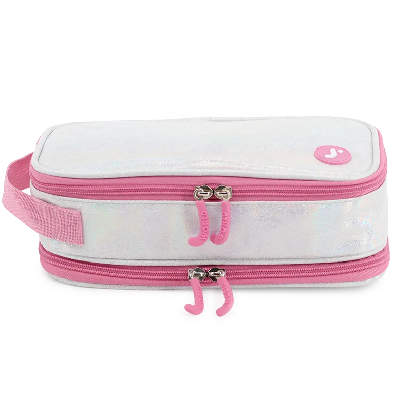 Doodle Pencil Case with Handle Strap in Metallic Silver - JWorldstore