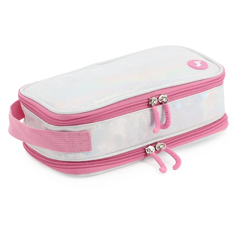 Doodle Pencil Case with Handle Strap in Metallic Silver - JWorldstore