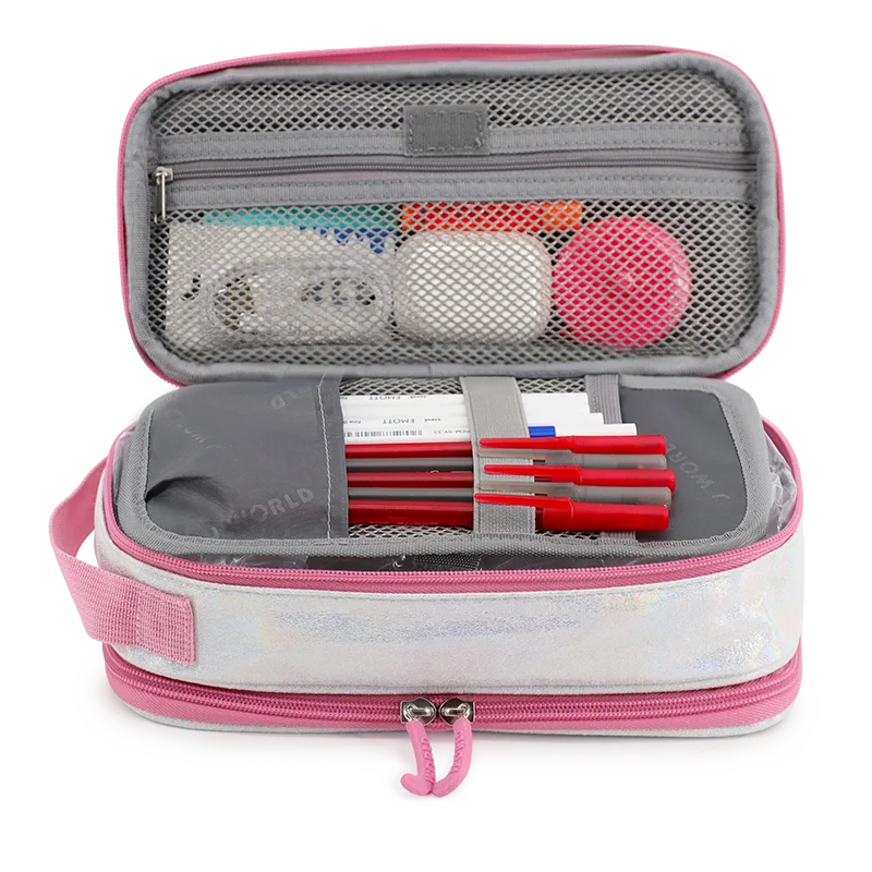 Doodle Pencil Case with Handle Strap in Metallic Silver - JWorldstore