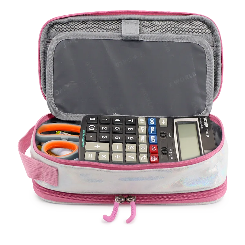 Doodle Pencil Case with Handle Strap in Metallic Silver - JWorldstore