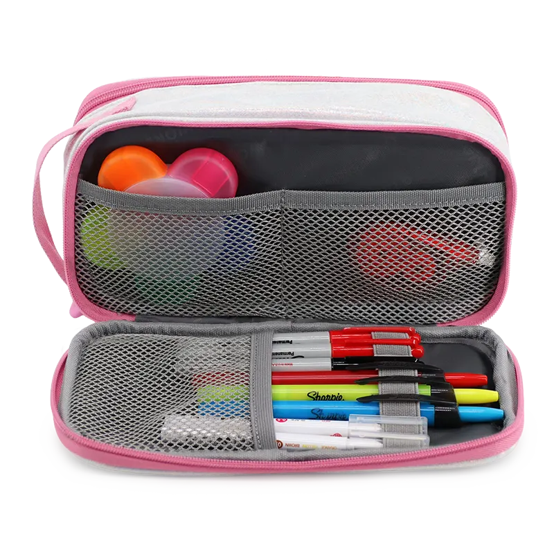 Doodle Pencil Case with Handle Strap in Metallic Silver - JWorldstore