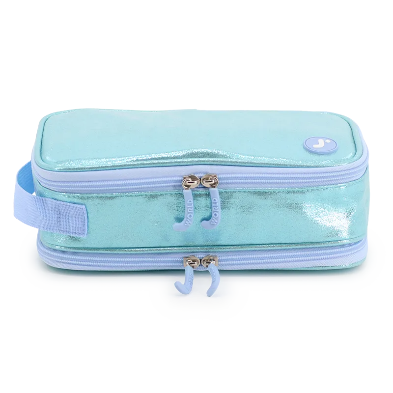 Doodle Pencil Case with Handle Strap in Metallic Teal - JWorldstore