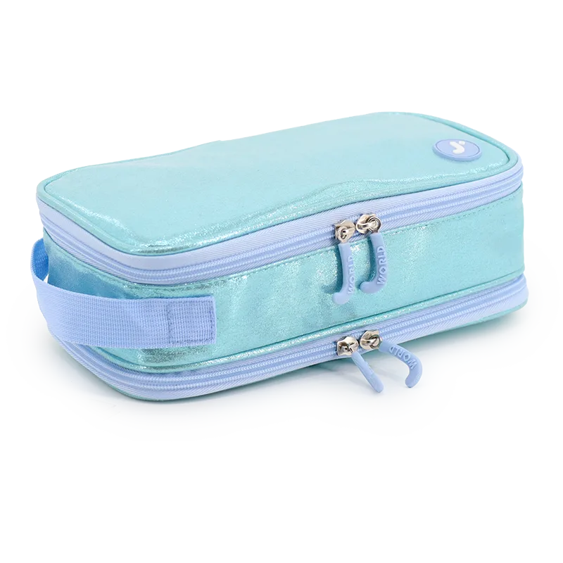 Doodle Pencil Case with Handle Strap in Metallic Teal - JWorldstore