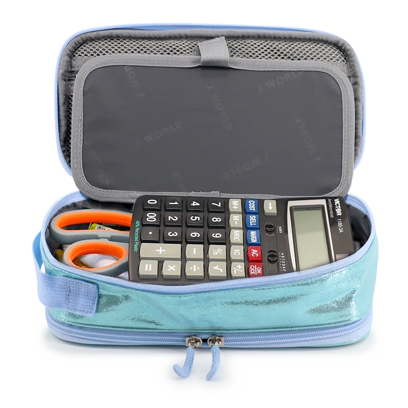 Doodle Pencil Case with Handle Strap in Metallic Teal - JWorldstore