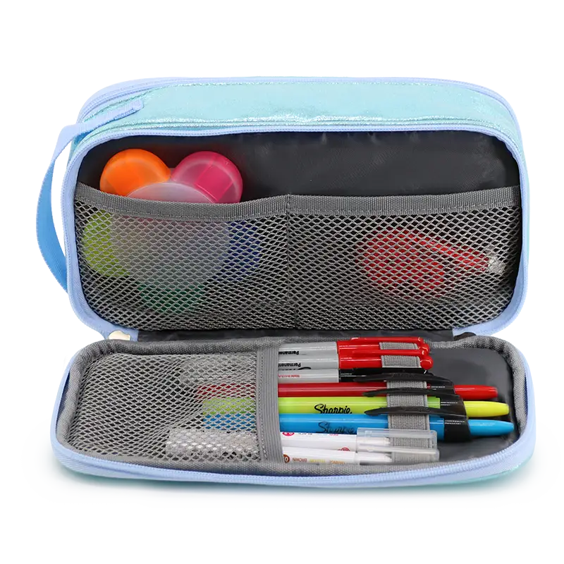 Doodle Pencil Case with Handle Strap in Metallic Teal - JWorldstore