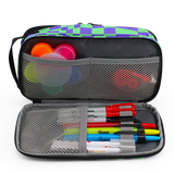 Doodle Pencil Case with Handle Strap in Pixel Checkers