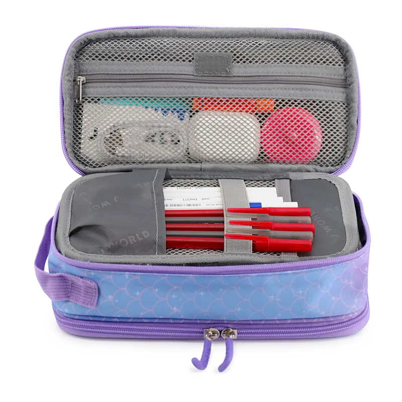 Doodle Pencil Case with Handle Strap in Purple Mermaid - JWorldstore