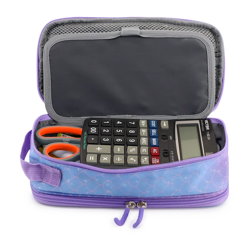 Doodle Pencil Case with Handle Strap in Purple Mermaid - JWorldstore