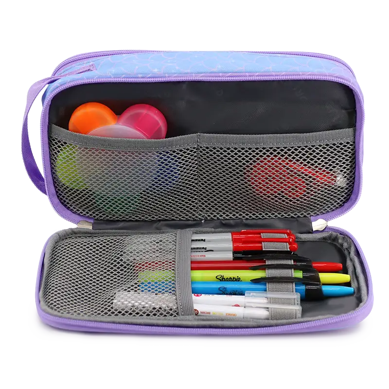 Doodle Pencil Case with Handle Strap in Purple Mermaid - JWorldstore