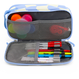 Doodle Pencil Case with Handle Strap in Wiggle Blue