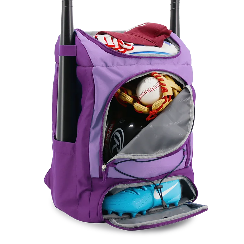 J World Athlete Backpack with Shoe Compartment Bat Holders and Night Visibility - Purple J World Athlete Backpack with Shoe Compartment Bat Holders and Night Visibility - Purple